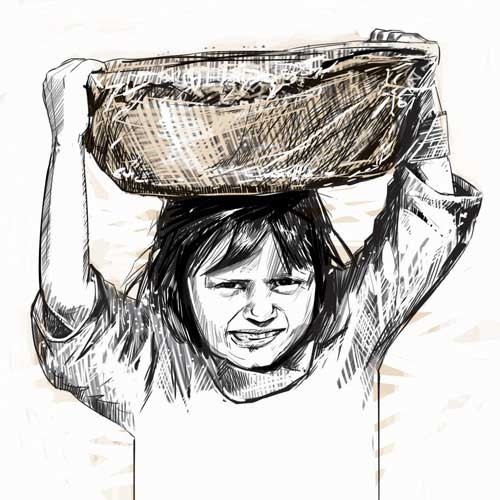 Black and white storyboard sketch of young man with a hand truck in a  mexican market on Craiyon